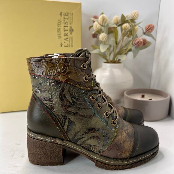 Spring Step L'Artiste Shoes - L'Artiste by Spring Step Fallinluv Leather Boot Olive Multi Women 4.5-5 NWB